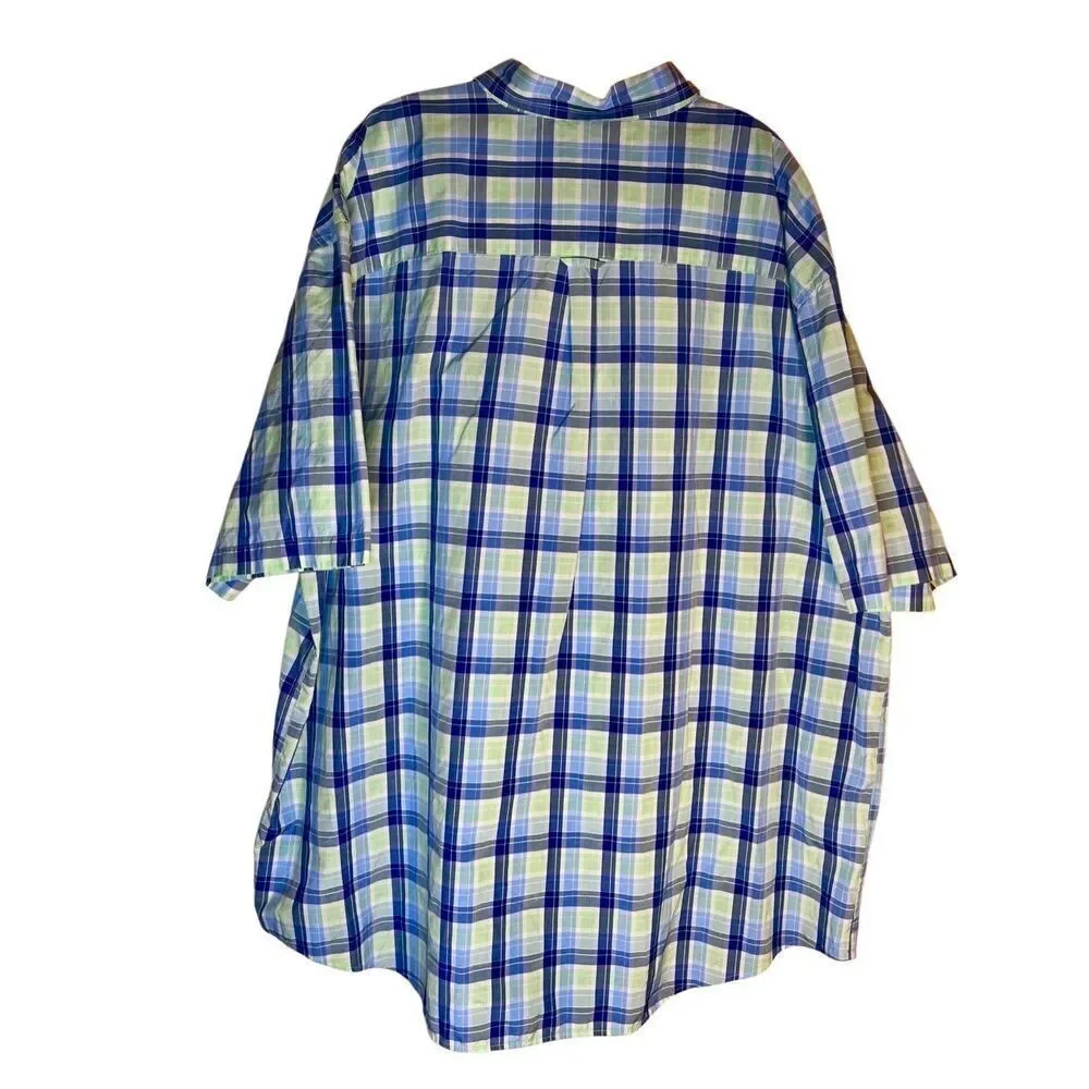 IZOD Short Sleeve Button Down Collared Shirt For Mens, Blue Plaid Size 3XLT